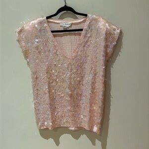 Vintage Silk Pink Sequin V-Neck Top